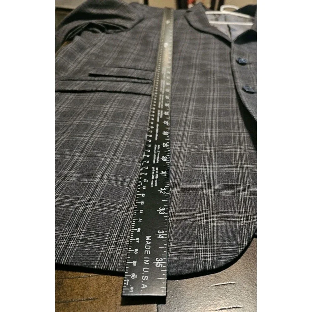 Stacy Adams Gold Mens Charcoal Grey Plaid Suit Jacket Sport Coat Blazer 50L New